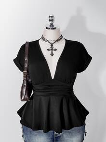 SHEIN ICON 加大襯衫 - 黑色 - 查看 1
