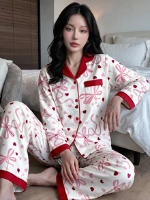 Napfluff Contrast Trim Heart Print PJ Set - Multicolor - View 6