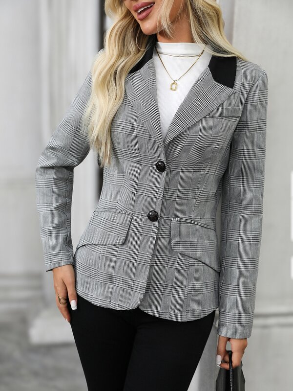 EMERY ROSE Glen Plaid Contrast Peak Collar Blazer