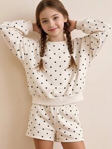 Young Girl Polka Dot Drop Shoulder Pullover - Multicolor - View 5