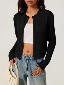 SHEIN BASICS 女士開襟衫 - 黑色 - 查看 8