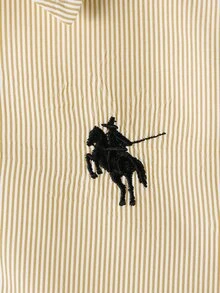 Souflis Souflis 兒童春夏棕色條紋套裝，簡約精緻，清新時尚，襯衫附黑色小馬標誌裝飾，適合春夏日常外出與聚會 - 棕色 - 查看 5