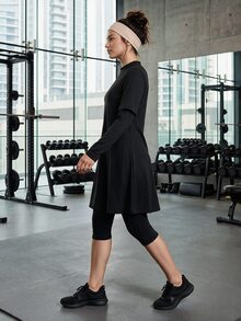 SHEIN With My Calm Mock Neck Sports Tee & Leggings - Black - View 3