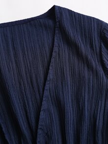 SHEIN EZwear 純色前綁帶深V領襯衫 - 藏蓝色 - 查看 6