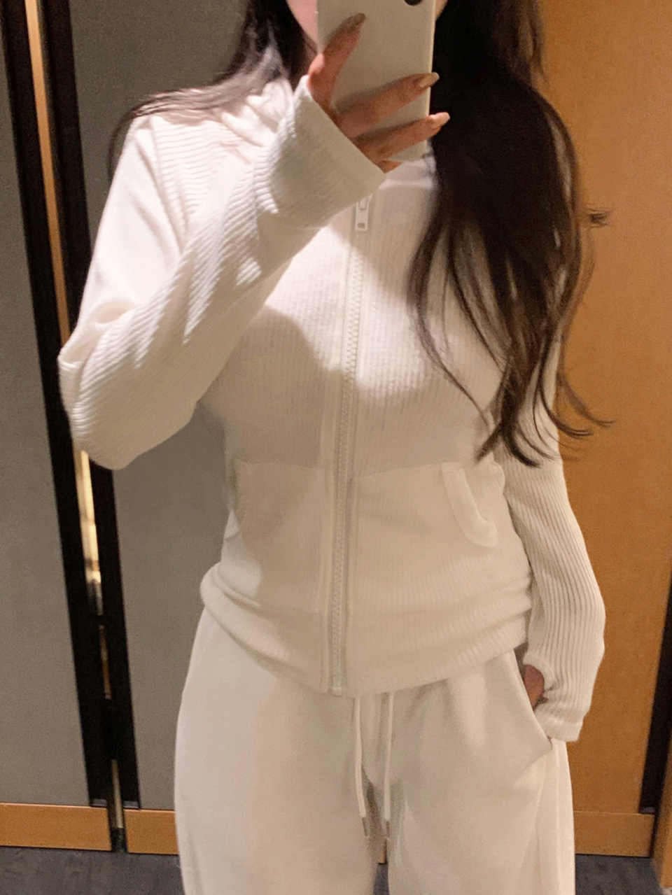 Solid Zip Through Slim Fit Sweatshirt Fall