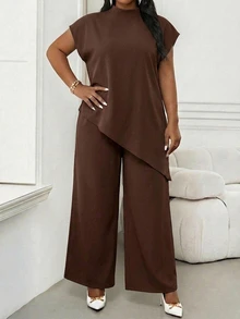 SHEIN Lady 大尺碼蝙蝠袖不對稱下擺上衣 - 彩色 - 查看 3