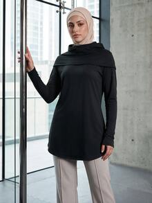 SHEIN With My Calm تي شيرت رياضي بغطاء رأس للرجال مع سروال رياضي 2 في 1 - الأسود - مشاهدة 4