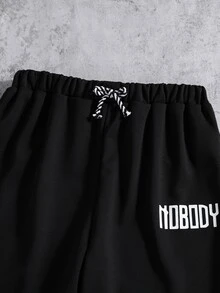 SHEIN Coolqubz 青少年男孩 2件組哥德字母與圖案印花運動衫與長褲套裝，青少年男孩純黑色秋冬運動服，秋季穿搭，秋季服飾 - 黑色 - 查看 4