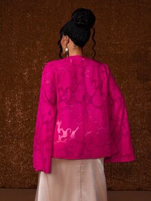 Maweii Plus Draped Collar Trumpet Sleeve Blouse - Hot Pink - View 6