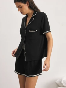 Ocili Contrast Binding Pocket Front PJ Set - Black - View 2
