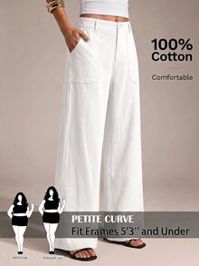 SHEIN PETITE CURVE Plus Size Pants Fall - White - View 1