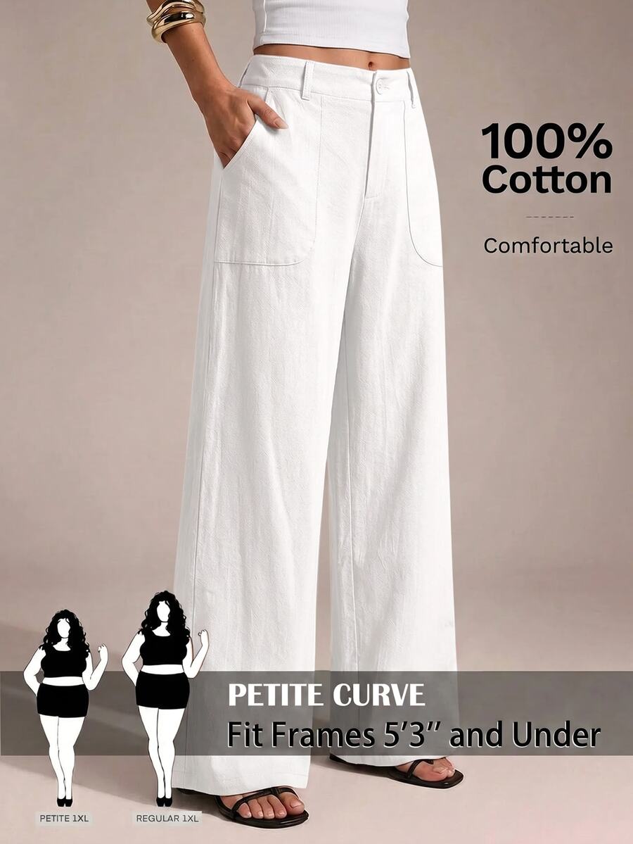 SHEIN PETITE CURVE Plus Size Pants Fall - White - View 1