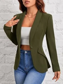 SHEIN PETITE Women Blazers - Army Green - View 6