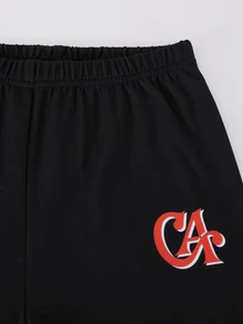 Casuvi Kids 青少年女孩 1件字母圖案保暖內裡套頭運動衫 & 1件緊身褲套裝 - 珊瑚粉 - 查看 3