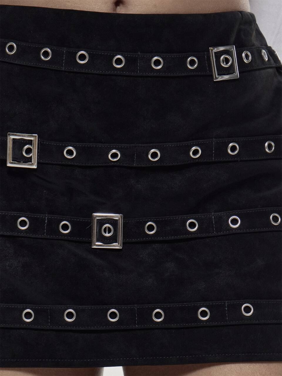 Belted Eyelet Detail Fitted Concealed Side Zip Mini Skirt