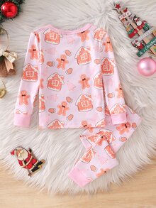 Baby Girl 1pc Christmas Print Top & Pants PJ Set - Multicolor - View 2