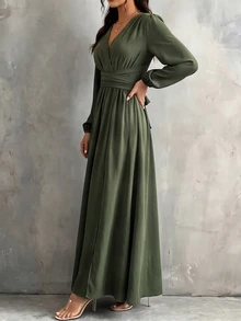 Wandoria Lantern Sleeve Split Thigh Dress - Green - View 3