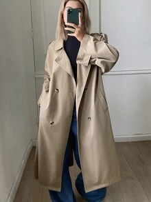 DAZY Women's Loose Mid-Length Casual Trench Coat Jacket Fall - Khaki - View 3