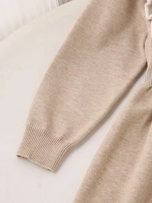 Souflis Đầm len cho bé gái họa tiết nơ viền bèo nhún - Màu Khaki - Xem 8
