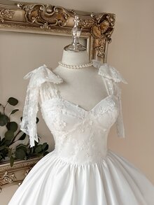 Lovelzi Contrast Lace Tie Shoulder Bridal Shower Dress - White - View 6