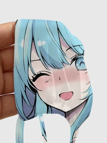 ROMWE Anime 可愛性感動漫2D圖案印花女款掛脖綁帶背心 - 藍色 - 查看 5