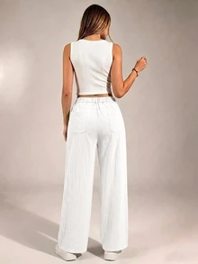 SHEIN PETITE CURVE Plus Size Pants Fall - White - View 6
