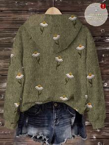 SHEIN LUNE Daisy Print Drop Shoulder Hoodie - Multicolor - View 2