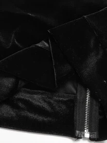 SHEIN 青少年女孩天鵝絨刺繡毛絨飾邊拉鍊連帽外套 - 黑色 - 查看 10