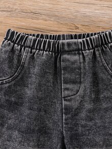 SHEIN 男嬰字母刺繡泰迪衛衣與牛仔褲套裝 - 彩色 - 查看 5