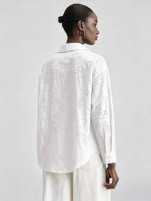 Ontre Floral Embroidery Button Front Shirt - White - View 4