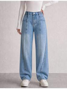 SHEIN Teen Girl Slant Pocket Straight Leg Jeans - Medium Wash - View 1