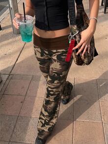 Muchica Camo Print Flare Leg Pants - Multicolor - View 3