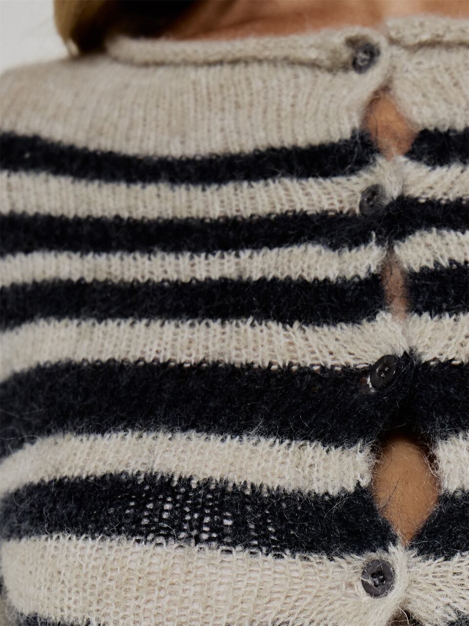 Striped Fuzzy Knitted Button Through Long Sleeve Cardigan Coord Top