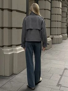 Aloruh 女款高街休閒寬鬆千鳥格格紋夾克 - 黑色 - 查看 2