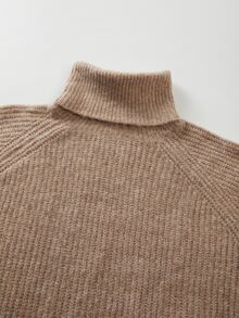 SHEIN Turtleneck Raglan Sleeve Sweater Dress Without Belt - Khaki - View 5