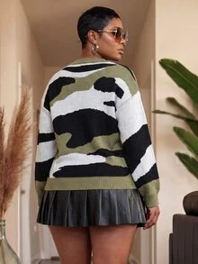 Slaydiva Plus Color Block Drop Shoulder Sweater - Multicolor - View 3