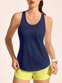Exploreva Solid Skin-Friendly Outdoor Tank Top - Navy Blue - View 2