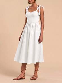 Travachic Tie Shoulder Solid Bustier Cami Dress - White - View 4