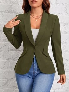 SHEIN PETITE Women Blazers - Army Green - View 7