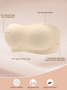 SHEIN 2pcs Women's Solid Color Seamless Jelly Glue Non-Removable Lining Bandeau Bra - Apricot - View 5