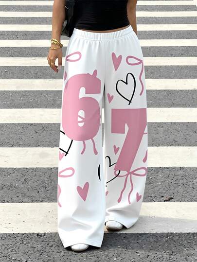 Back To School Autumn/Winter Casual Fashion Girls Street Style Number 67 Print Wide Leg Pants American Personalized Versatile Wide Leg Pants For Long Pants Autumn/Winter Teen Girl Teenagers Wide Leg Pants Suitable For Girls 13Y-16Y