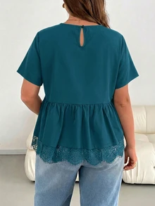 SHEIN Essnce Plus Size Blouses - Dark Green - View 2
