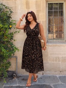 Melodosi Plus Leopard Print Drawstring Waist Dress - Multicolor - View 3