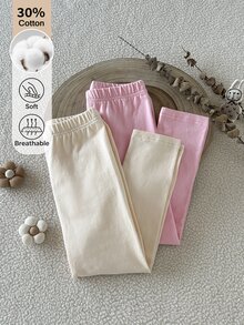 SHEIN 女童 2件組 素色彈性腰緊身褲 - 彩色 - 查看 3