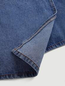 SHEIN MOD Button Front Wrap Asymmetrical Hem Denim Skirt Teacher Outfits For Women - Medium Wash - View 4