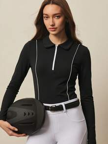 Easithlete Contrast Piping Zipper Front Tee - Multicolor - View 4