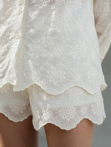 Flora Isola Flora Isola Solid Button Front Shirt & Scallop Trim Shorts - White - View 4