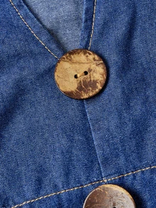 Balvessa Gaun Denim dengan Leher Berlekuk, Lengan Gulung, dan Belahan di Bagian Bawah. - Biru - View 5