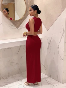 Slaydiva Women Maxi Dresses - Burgundy - View 2