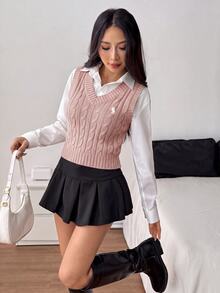 SHEIN PETITE 女士毛衣馬甲 - 藕粉色 - 查看 4